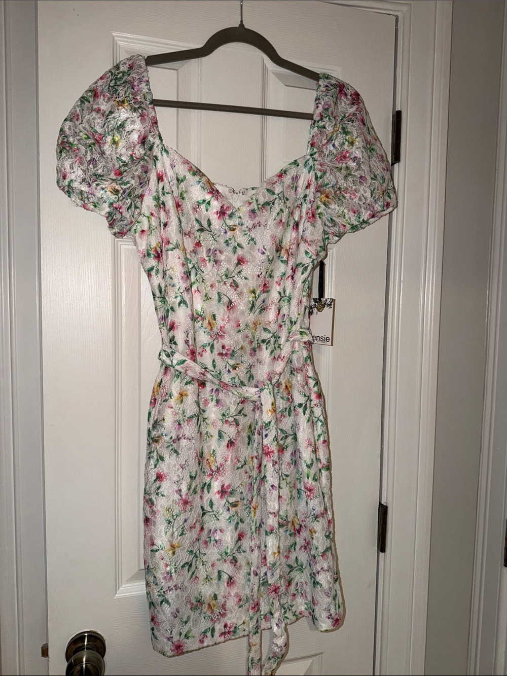 Kensie White Mini Dress with Pink & Green Floral Print